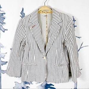 Cabi Old Tag Nautical Ticking Navy Striped Blazer Size 8